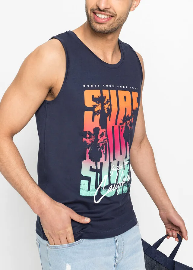 CAMISETA SIN MANGAS (2 UNIDADES) DE CORTE AJUSTADO AZUL MARINOBLANCO ESTAMPADO